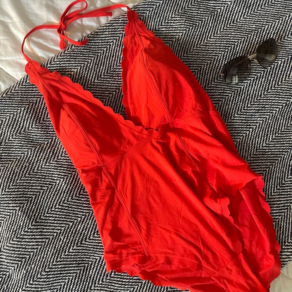 H&M Scalloped Red One-piece Swimsuit